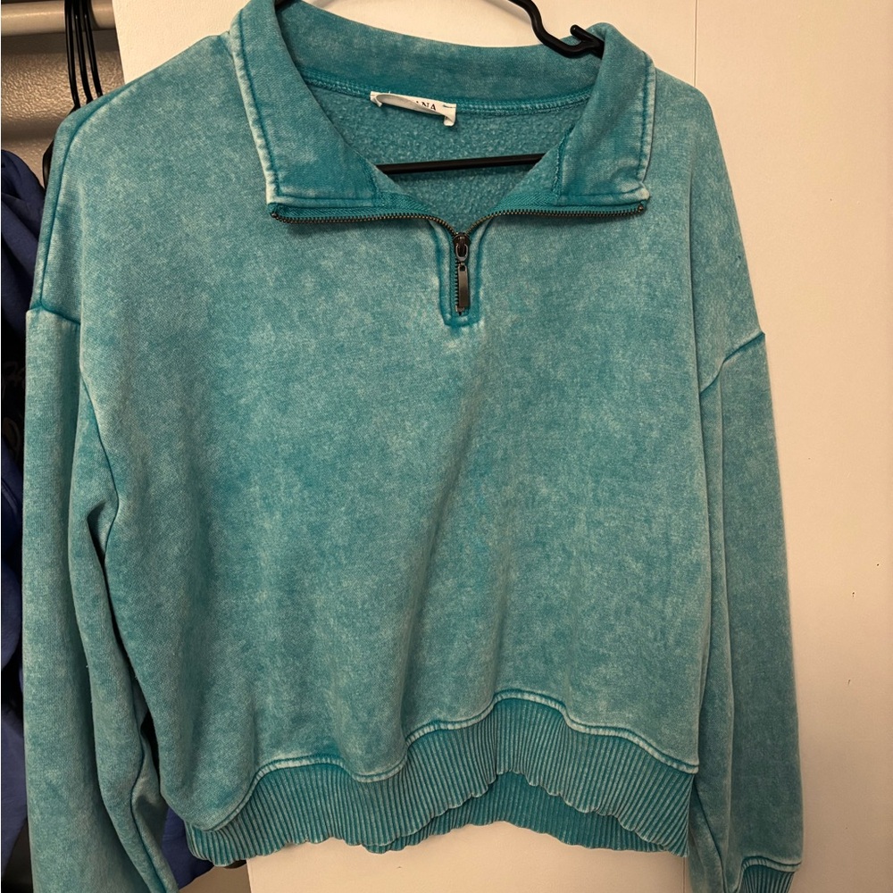 Zenana Outfitters Turquoise Half-Zip Sweatshirt